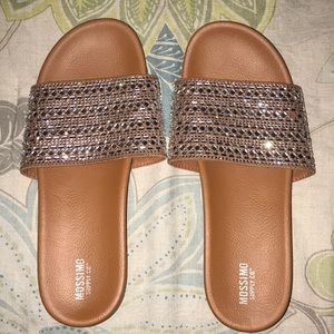 Sparkly tan slides
